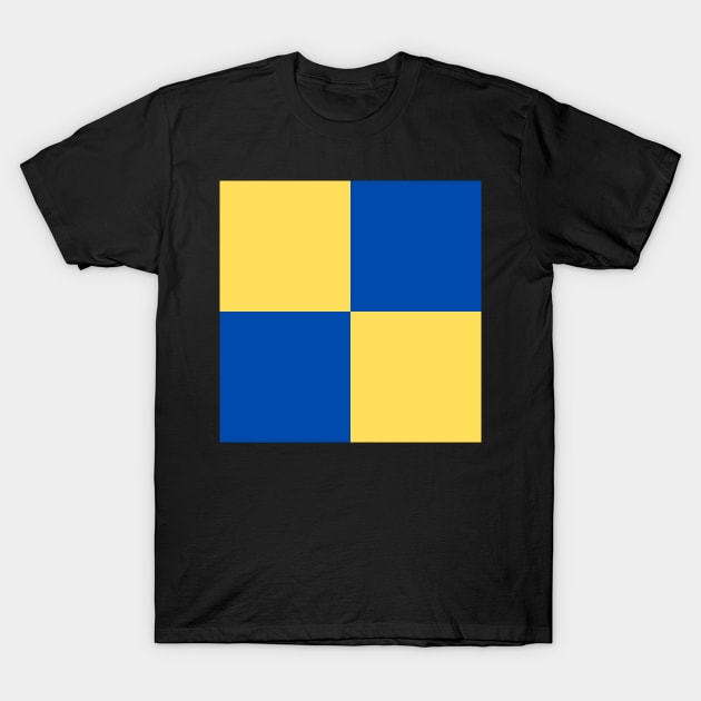 Blue and yellow block pattern squares T-Shirt by DesignIndex